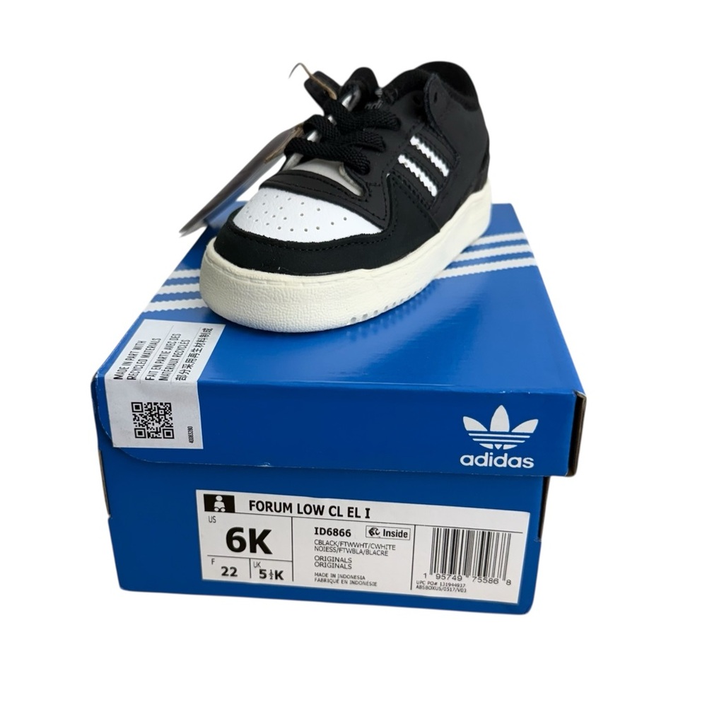adidas Baby Forum Low Elastic Lace Sneaker Size 6K Black/White/Cream White Shoes - Picture 9 of 11